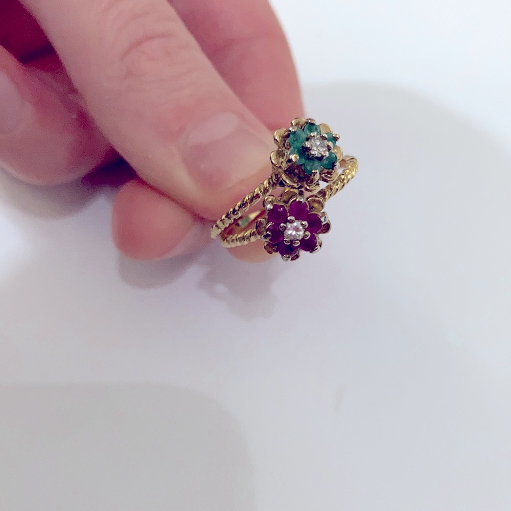 Vintage gold over sterling flower ring
